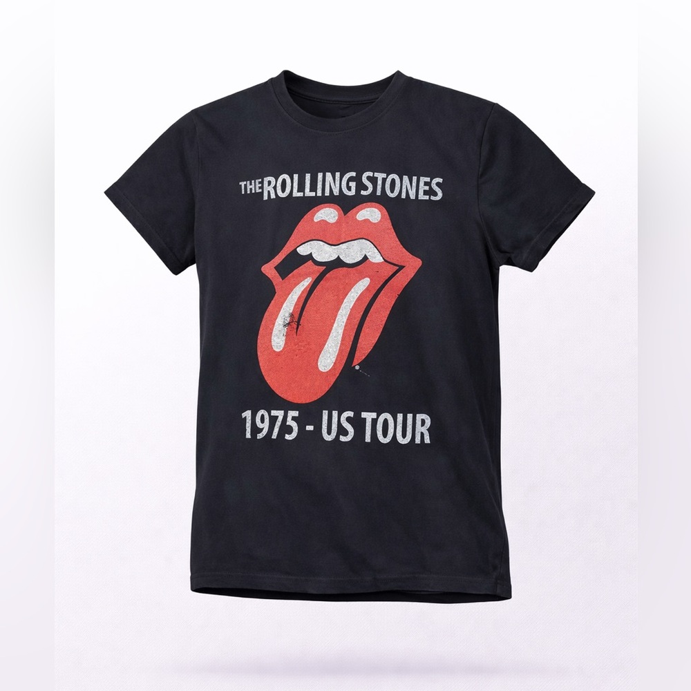 The Rolling Stones Women’s 1975-US Tour Graphic T-shirt Size XS Faded Black - Picture 1 of 8